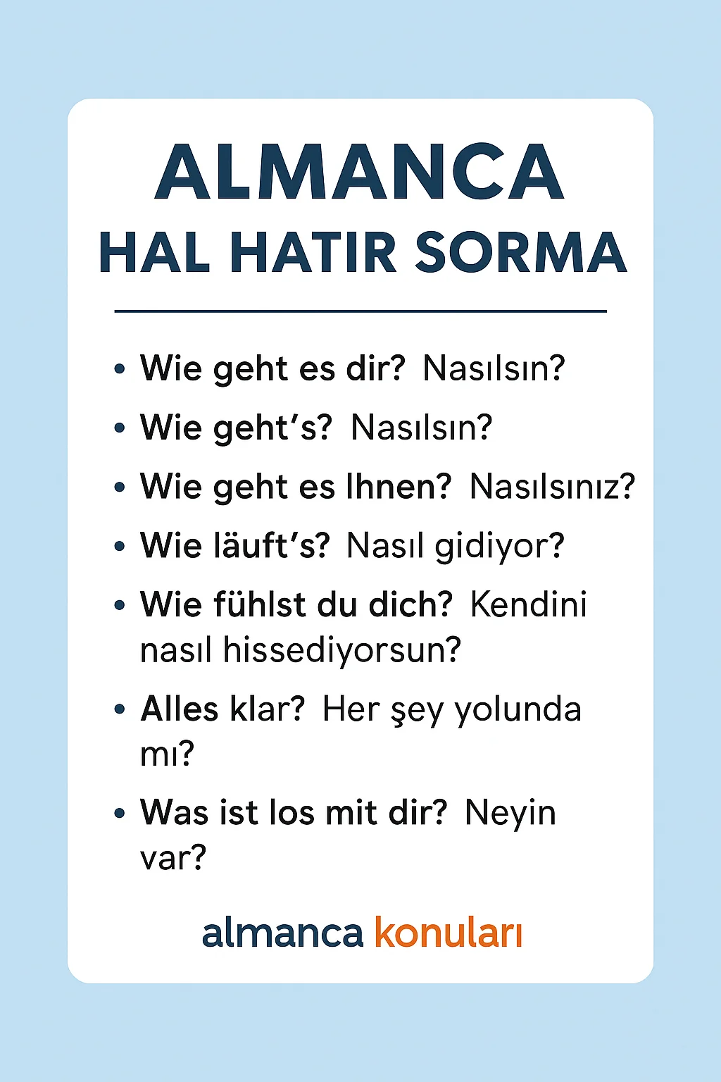 Almanca Hal Hatır Sorma